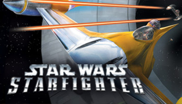 Official cover art for the space combat game STAR WARS Starfighter featuring starfighters in an orbital battle.