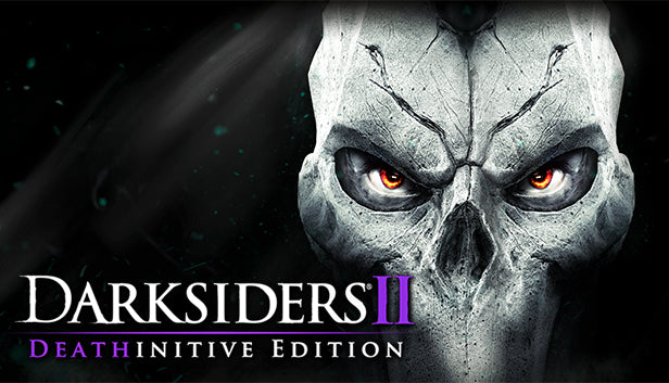 Official cover art for Darksiders II Deathinitive Edition featuring the protagonist Death on a pale horse.