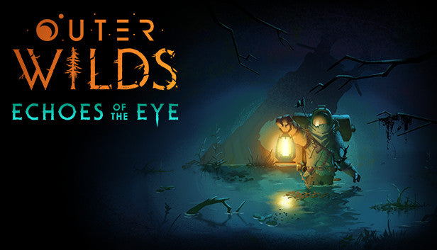 Official expansion artwork for Outer Wilds - Echoes of the Eye featuring a mysterious glowing celestial silhouette.