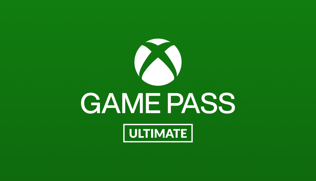 Official product artwork for XBOX Game Pass Ultimate 12 Months subscription card featuring the green XBOX branding.