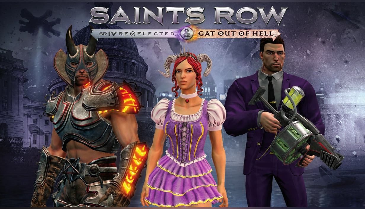 Official cover art for Saints Row IV: Re-Elected & Gat out of Hell featuring action-packed game graphics for XBOX One.