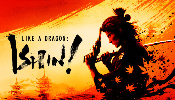 Official cover art for the action RPG Like a Dragon: Ishin! featuring a samurai character in a historical Japanese setting.