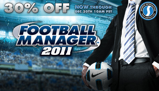 Official cover art for the sports simulation game Football Manager 2011 featuring the iconic manager silhouette.
