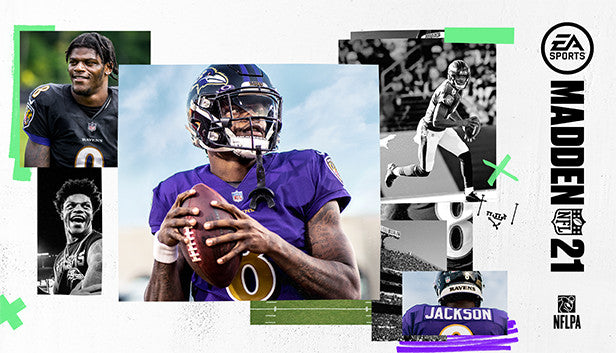Official cover art for Madden NFL 21 PC EA App sports game featuring action-packed football gameplay imagery.