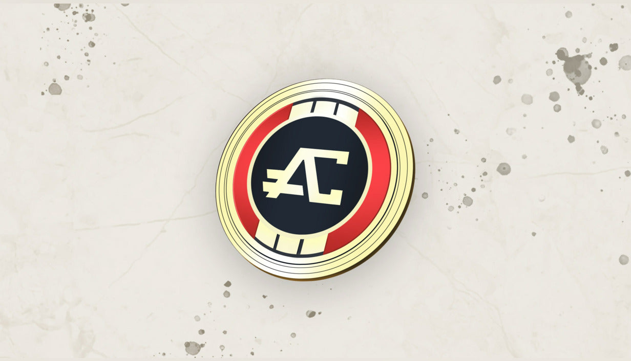 1000 Apex Legends Coins pack art featuring a single stack of gold currency against a weathered white background.