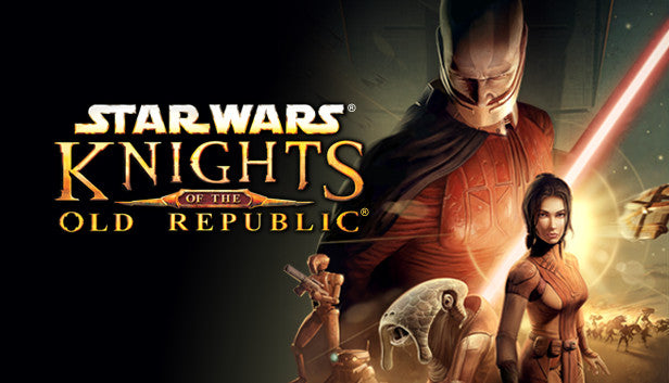 Official cover art for the RPG STAR WARS Knights of the Old Republic featuring a Jedi and Sith in a space setting.