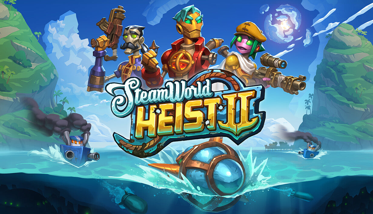 Cover art for the turn-based tactics game SteamWorld Heist II featuring Steambot characters in a nautical setting.
