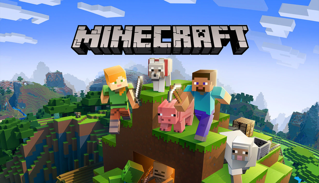 Official cover art for Minecraft: Java and Bedrock Edition featuring iconic blocky characters and terrain.