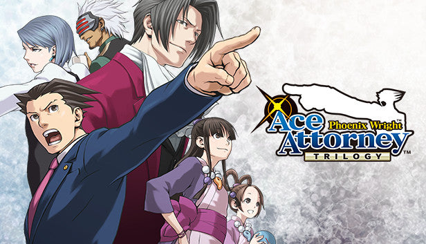 Phoenix Wright: Ace Attorney Trilogy cover art featuring Phoenix Wright pointing forward on a blue and legal-themed background.