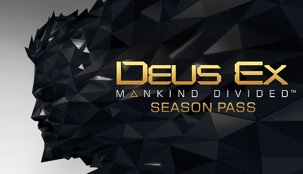 Official promotional banner for the Deus Ex: Mankind Divided Season Pass PC Steam Key, highlighting additional cyberpunk game DLC content.