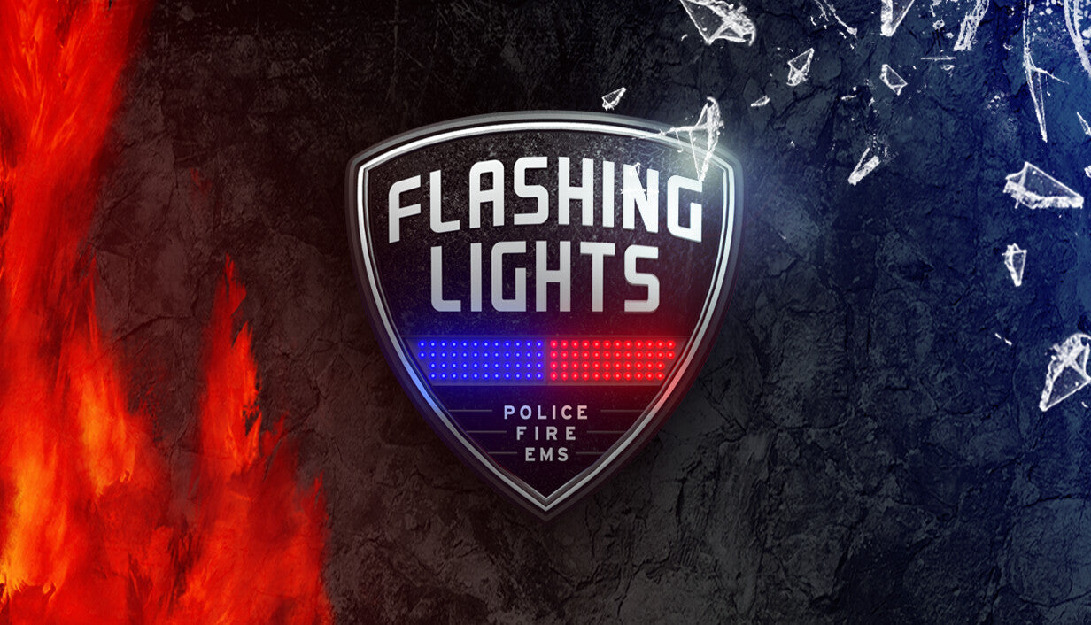 Official cover art for Flashing Lights - Police Fire EMS showing emergency vehicles and personnel in action.