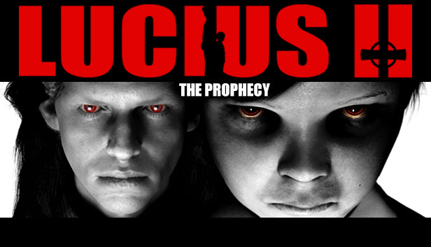 Official cover art for the horror adventure game Lucius II, featuring the titular character Lucius, the son of the devil.