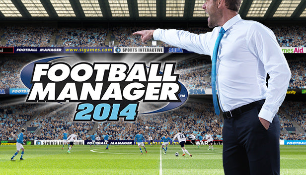 Official cover art for the sports simulation game Football Manager 2014 by SEGA and Sports Interactive.