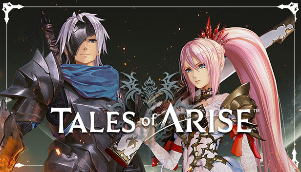Official cover art for the JRPG Tales of Arise featuring the main characters Alphen and Shionne in a stylized anime art style.