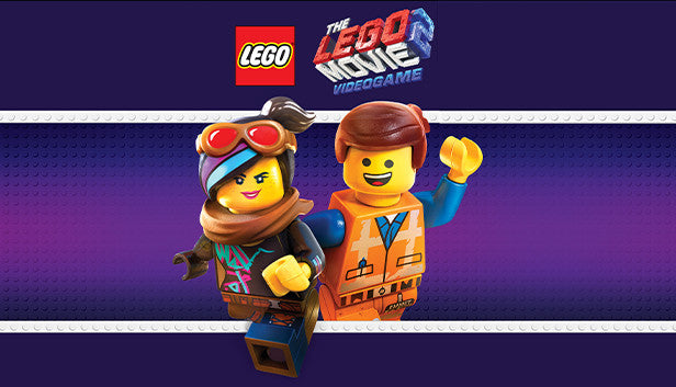 Official cover art for The LEGO Movie 2 Videogame featuring Emmet and Lucy against a galactic background.