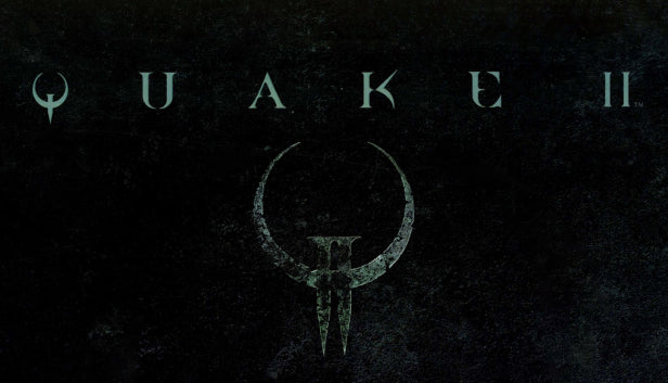 Official cover art for the first-person shooter Quake II featuring a futuristic armored soldier holding a weapon.