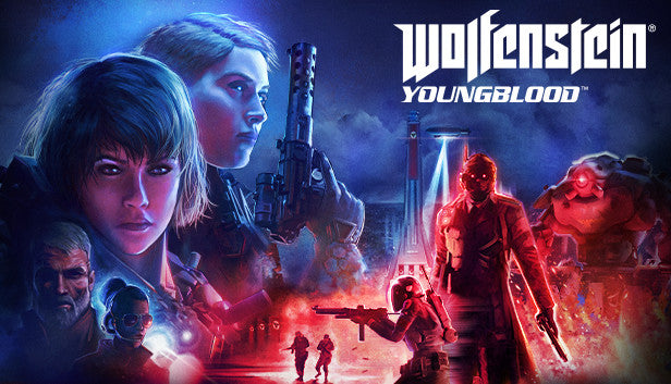 Official promotional cover art for Wolfenstein: Youngblood, an action first-person shooter game by Bethesda and MachineGames.