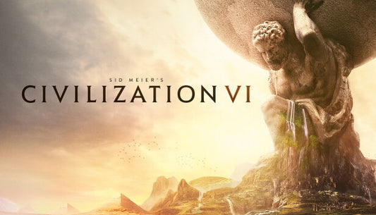 Official cover art for the strategy game Sid Meier's Civilization VI featuring Atlas holding the world on his shoulders.