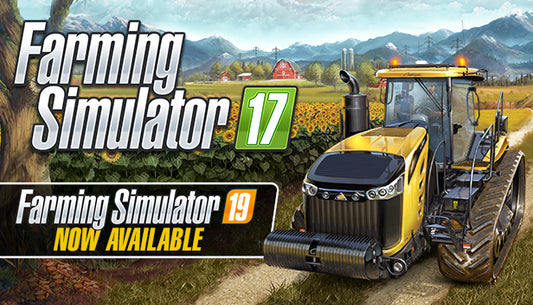 Official cover art for Farming Simulator 17 featuring a modern red tractor working in a vast agricultural field.