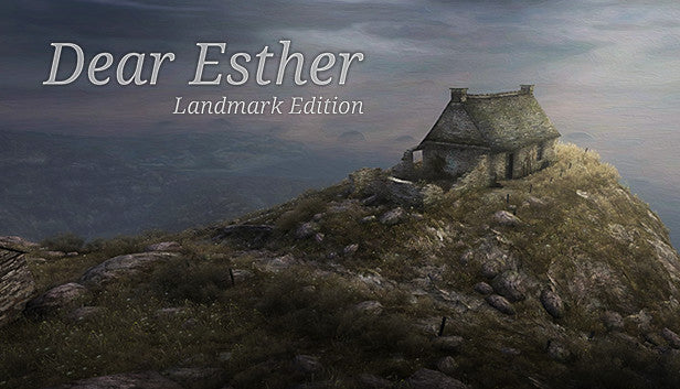 Cover art for Dear Esther: Landmark Edition featuring a solitary stone cottage on a desolate, misty cliffside.