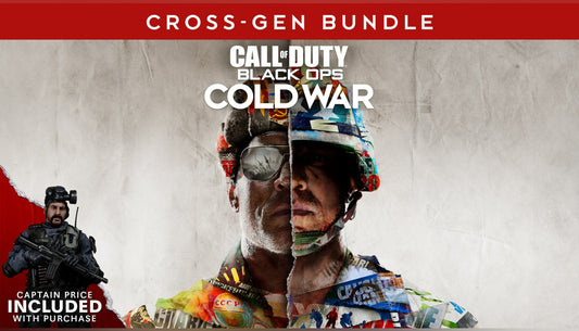 Official cover art for Call of Duty: Black Ops Cold War Cross-Gen Bundle featuring two soldiers and global conflict themes.