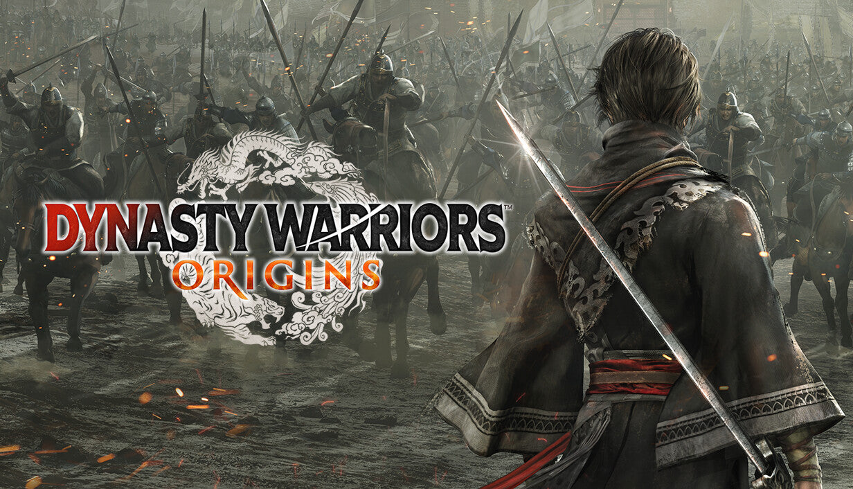 Official cover art for Dynasty Warriors: Origins showing a lone warrior facing a massive army on a battlefield.
