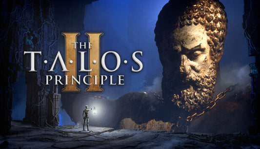 Official cover art for the philosophical puzzle game The Talos Principle 2 featuring a futuristic robotic figure.