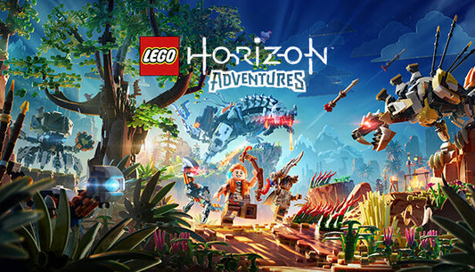 Official cover art for LEGO Horizon Adventures featuring Aloy and Varl in a vibrant, brick-built world.