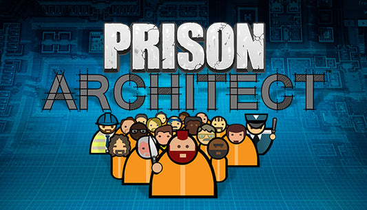 Official cover art for the strategy and simulation game Prison Architect featuring stylized 2D characters in a prison setting.