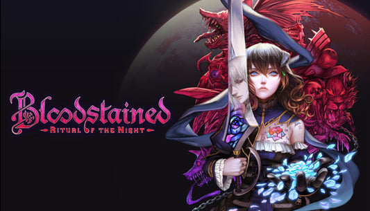Official cover art for Bloodstained: Ritual of the Night featuring Miriam in a gothic stained-glass aesthetic.