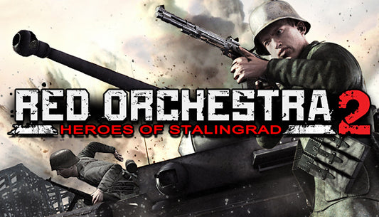 Action-packed cover art for Red Orchestra 2: Heroes of Stalingrad featuring soldiers in a realistic WWII urban combat setting.