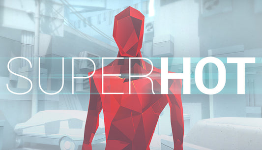 Official cover art for the action game SUPERHOT featuring a minimalist red silhouette on a white background.