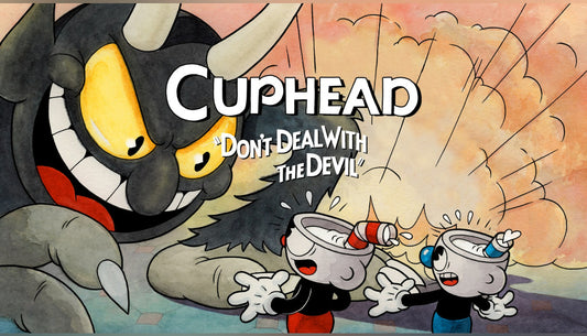 Hand-drawn 1930s cartoon-style cover art for the run and gun action game Cuphead.
