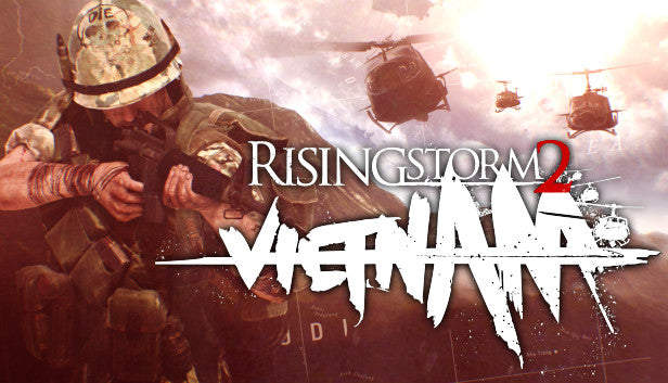 Official cover art for the tactical shooter Rising Storm 2: Vietnam featuring soldiers in a dense jungle environment.