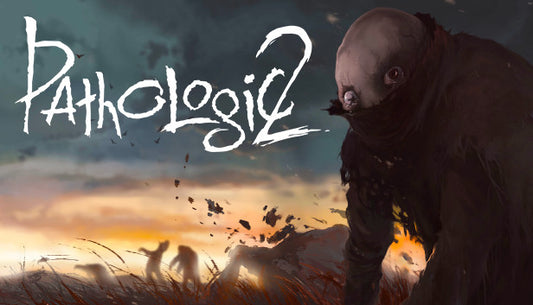Official cover art for Pathologic 2 featuring a surreal, dark figure with a white mask against a red and black background.