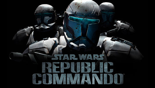 Official cover art for STAR WARS Republic Commando featuring a squad of clone commandos in a dark, sci-fi setting.