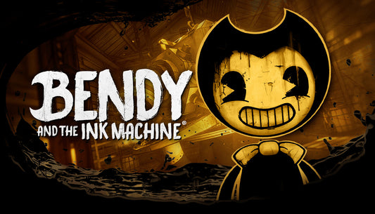 Official cover art for Bendy and the Ink Machine featuring a stylized yellow cartoon face on a dark, ink-splattered background.
