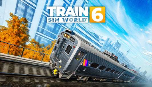 Official cover art for Train Sim World 6 featuring a modern passenger train traveling through a scenic landscape.