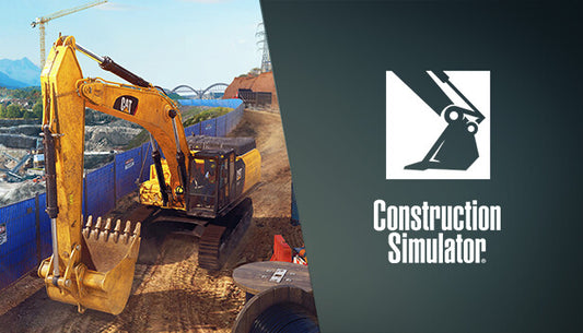 Official cover art for Construction Simulator featuring a heavy-duty yellow crane and construction machinery on a site.