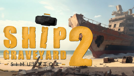 Official cover art for Ship Graveyard Simulator 2 featuring a large, partially dismantled ship in a dry dock.