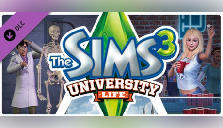 Official cover art for The Sims 3: University Life expansion pack featuring students on a college campus.
