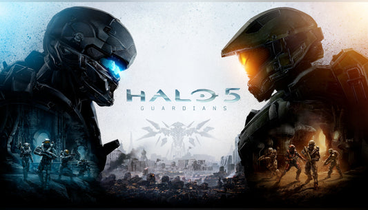 Official cover art for Halo 5: Guardians featuring Master Chief and Spartan Locke facing each other.