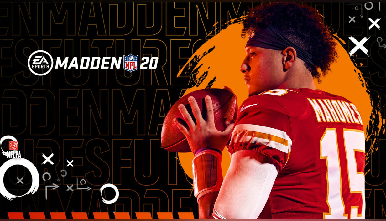 Official video game cover art for Madden NFL 20 on XBOX One featuring quarterback Patrick Mahomes in an action pose.