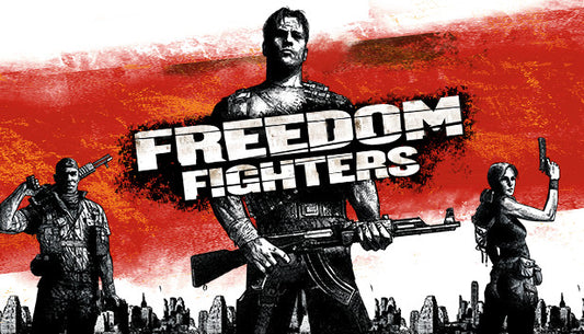 Official cover art for the tactical third-person shooter Freedom Fighters featuring urban combat in an alternate history.