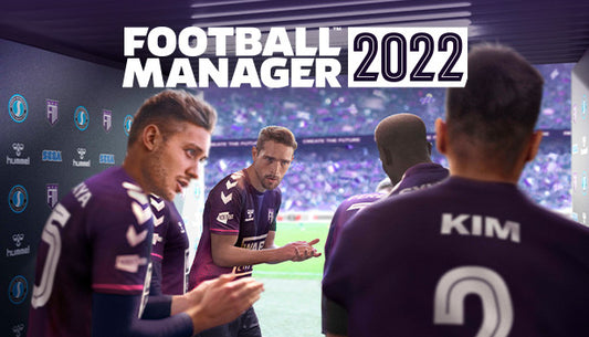 Official cover art for Football Manager 2022 featuring a manager standing in front of a stadium during a match.