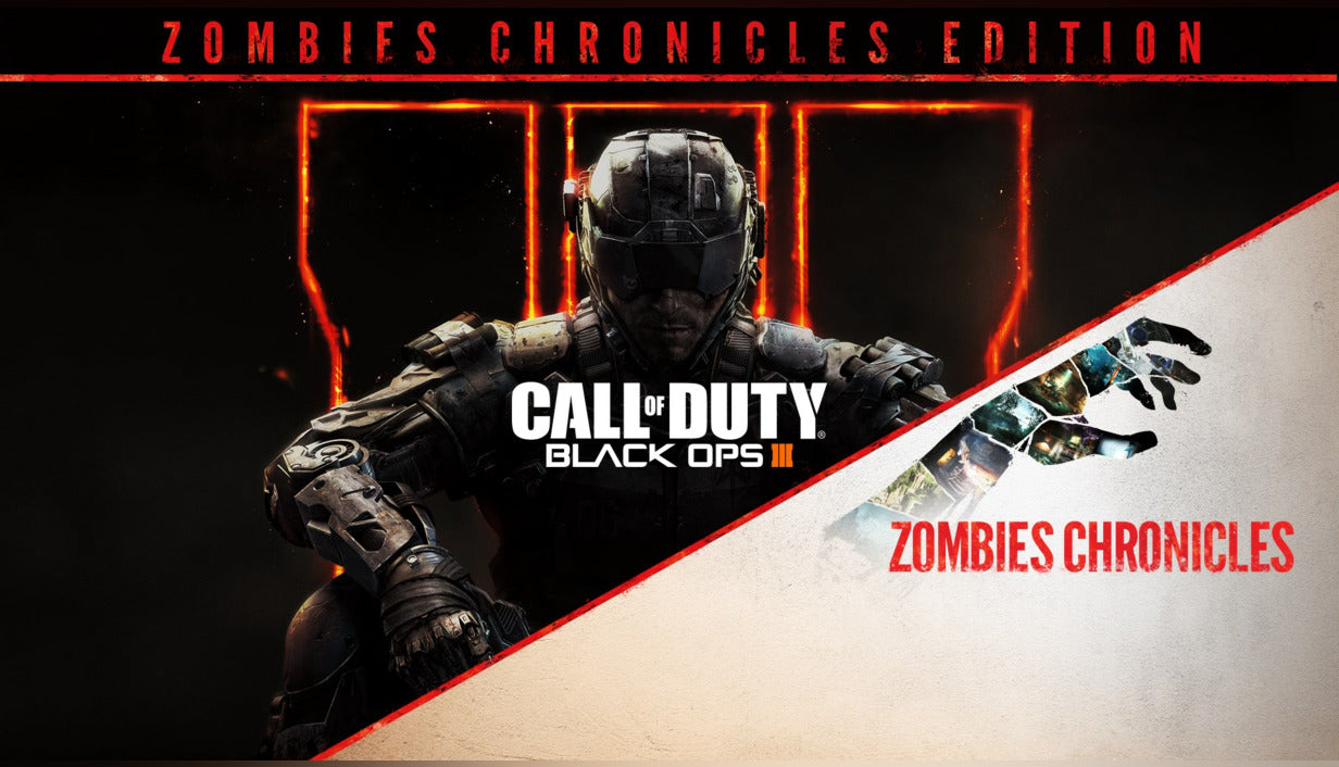 Official cover art for Call of Duty: Black Ops III - Zombies Chronicles Edition featuring stylized characters and zombies.