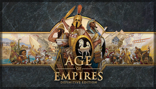 Official cover art for Age of Empires: Definitive Edition featuring a golden Roman helmet on a dark, textured background.