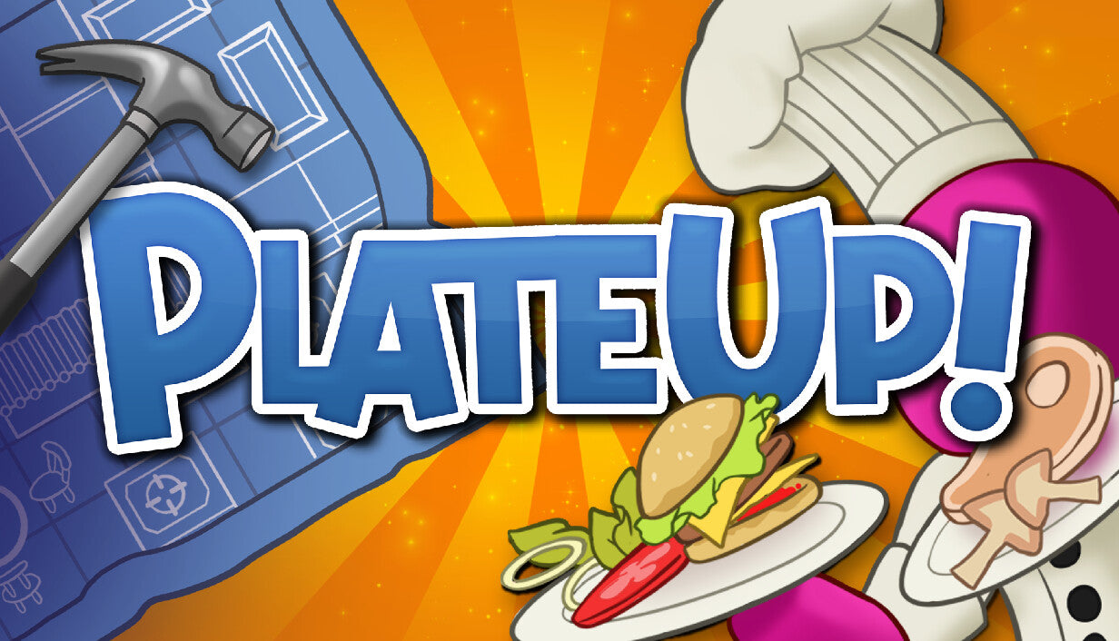 Official cover art for the cooking roguelite game PlateUp! featuring stylized characters in a busy kitchen.