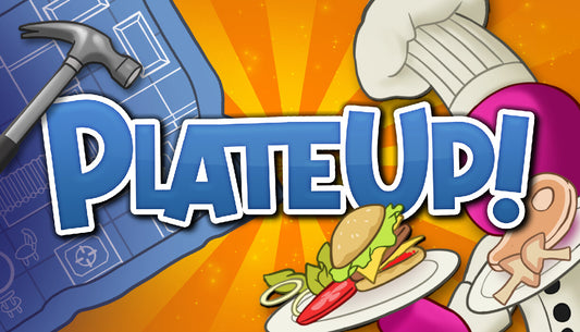 Official cover art for the cooking roguelite game PlateUp! featuring stylized characters in a busy kitchen.