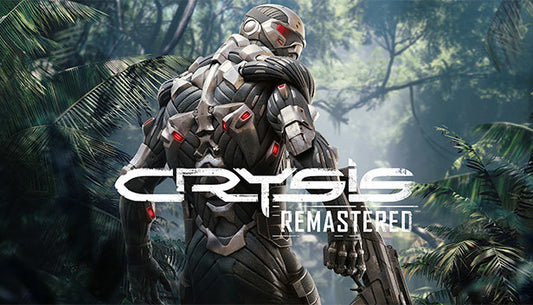 Official cover art for Crysis Remastered featuring a soldier in a Nanosuit holding a weapon against a tropical backdrop.